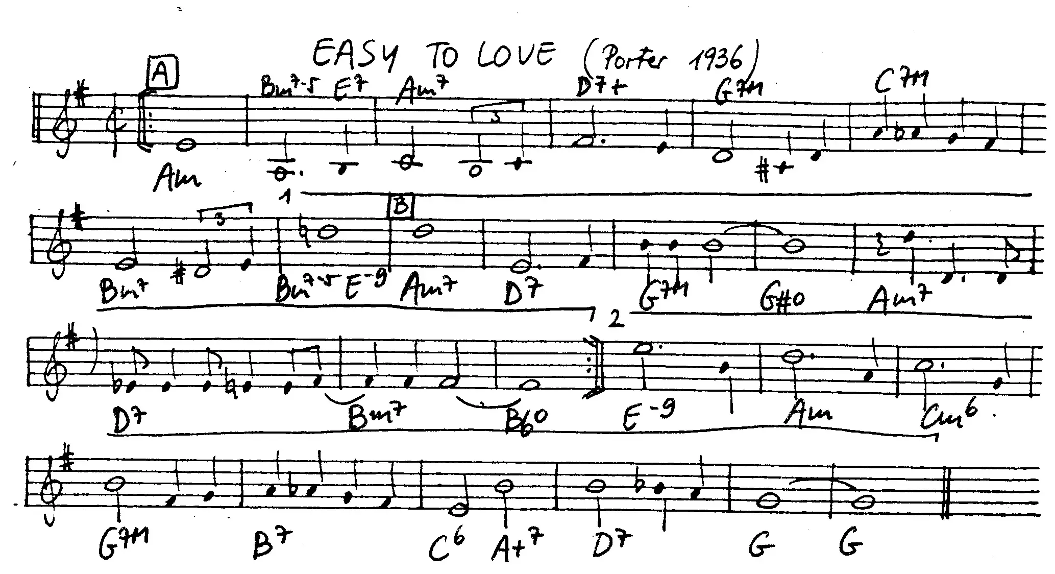 easy to love free jazz leadsheet - Courtesy of the Jungle Jazz Band